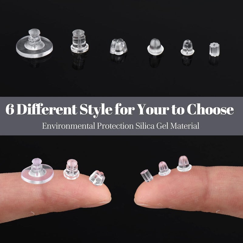 DSOMHZ 6 Styles Silicone Earring Backs for Studs/Droopy Ears/Heavy Earring, 600 Pcs Clear Soft Hypoallergenic Plastic Rubber Backs Replacements Backings Clutch Stoppers Kits - Image 3